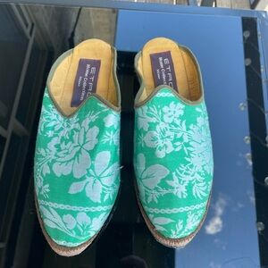 Etro Green Floral Slip-On Shoes